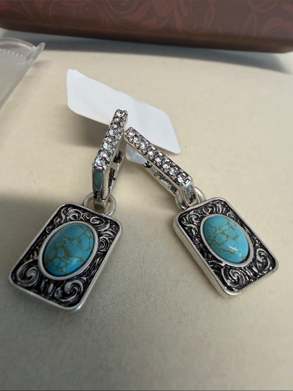 Wrangler | Silver-Tone Turquoise Oval Drop Rhinestone Cowgirl Chic Earrings